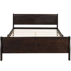 57 in. W Espresso Full Size Wood Platform Bed with Headboard and Wooden Slat Support