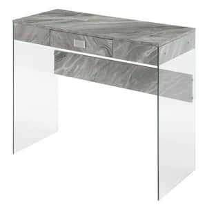 SoHo 36 in. Rectangle Gray Faux Marble Particle Board 1-Drawer Writing Desk with Glass Sides