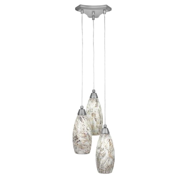Unbranded Condor 3 Light Brushed Nickel, Cluster Pendant Light with 5.5 in. Natural Fusion Glass Shades, No bulbs included