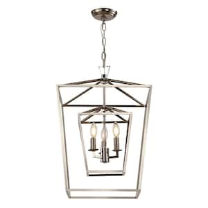 Ishah 4-Light Matte Chrome Square Cage Chandelier for Living Room with No Bulbs Included