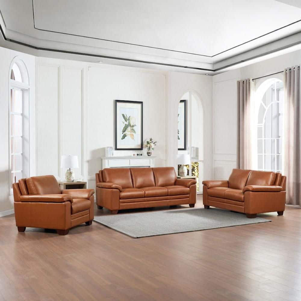 Magnum 62 in. Nutmeg Top Grain Leather 2-Seater Loveseat with Memory Foam