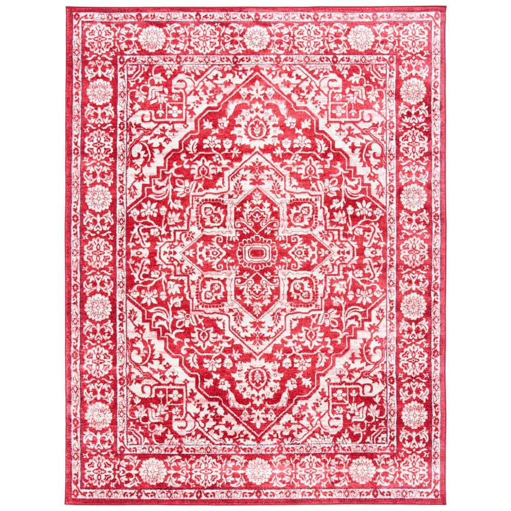 SAFAVIEH Brentwood Red/Ivory 8 ft. x 10 ft. Distressed Border Medallion