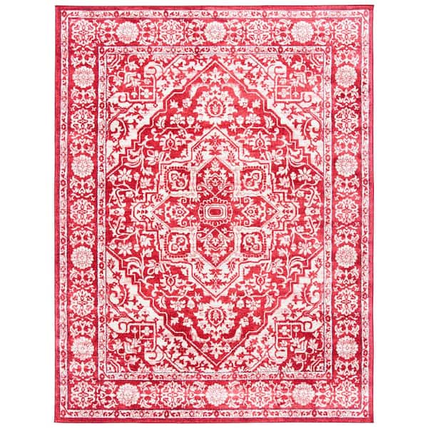 Brentwood Red/Ivory 9 ft. x 12 ft. Distressed Border Medallion Area Rug