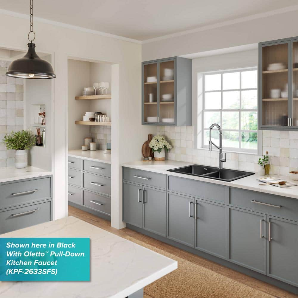 Gray Granite Dual Bowl Drop-In Kitchen Sink with Accessories