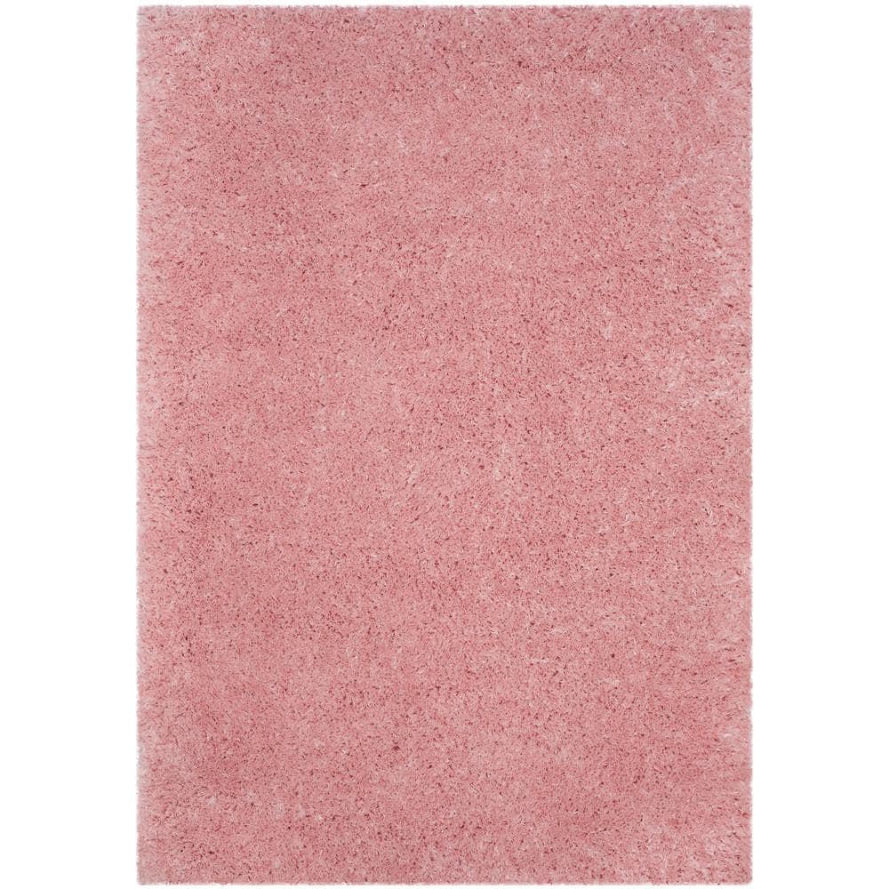 Light Pink Round Hand-Knotted Shag Area Rug