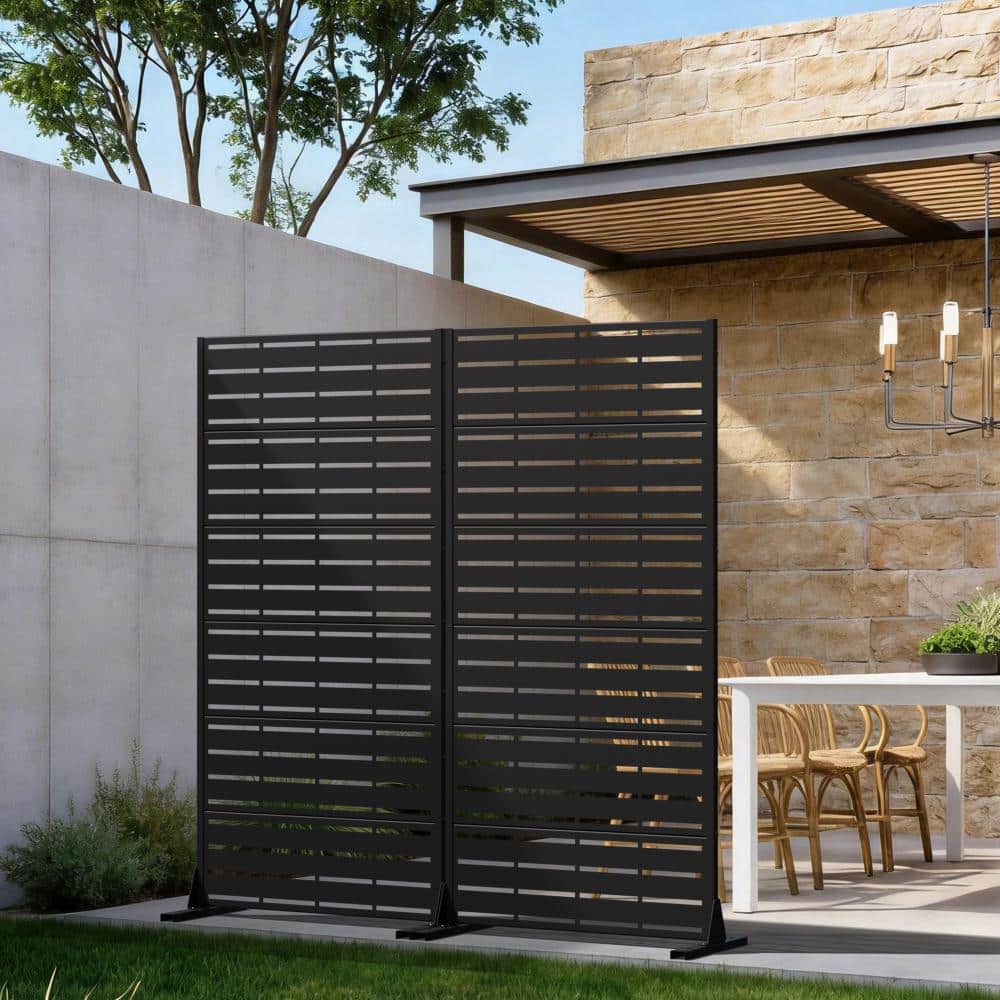 35 in. W x 72 in. H Black Galvanized Metal Louvered Outdoor Patio Divider Screen (2-Pack) price history on PriceWatchPro