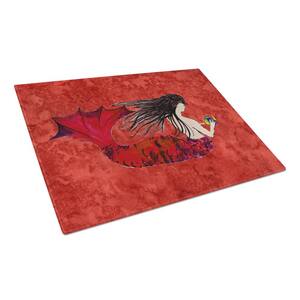 Black Haired Mermaid on Red Tempered Glass Large Cutting Board