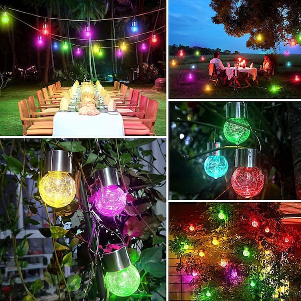 LIGHTSMAX Outdoor Solar Cracked Hanging Ball Multi Color for Patio, Garden, Party, Yard LED Night Light (12-Packs)