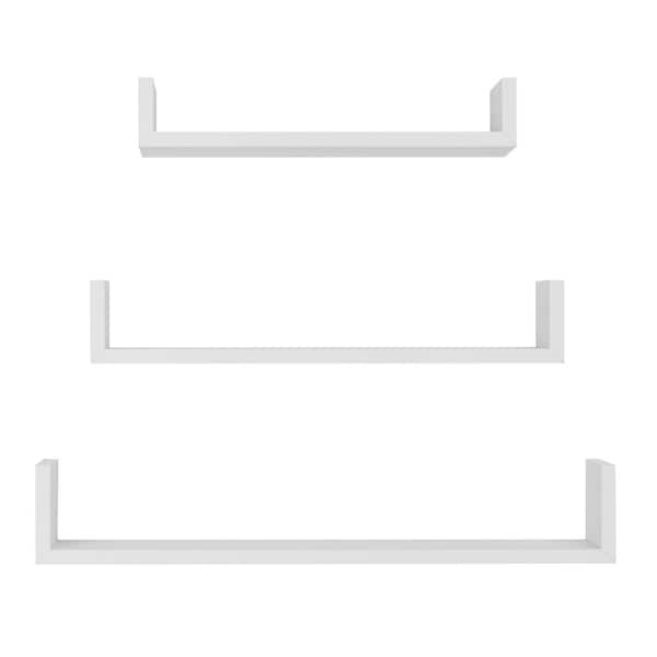 DANYA B Aalto 23.625 in. W x 5.625 in. D x 4.125 in. U-Shaped Floating Decorative Wall Shelf Set - Set of 3 - White