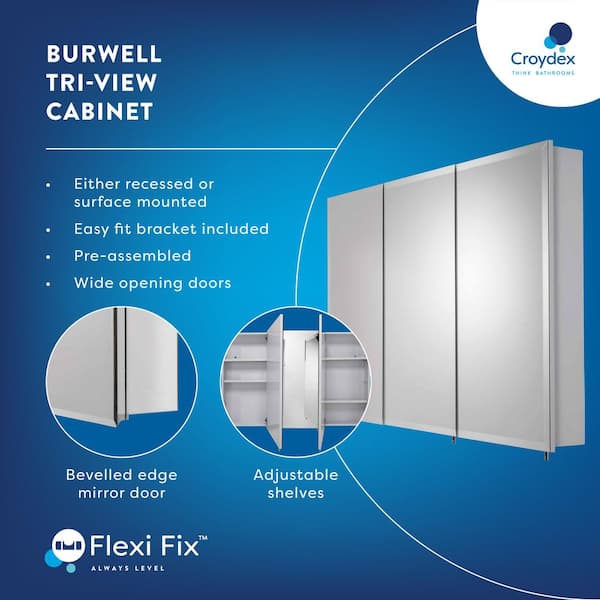 Croydex 48 in. W x 30 in. H x 5-1/4 in. D Frameless Tri-View