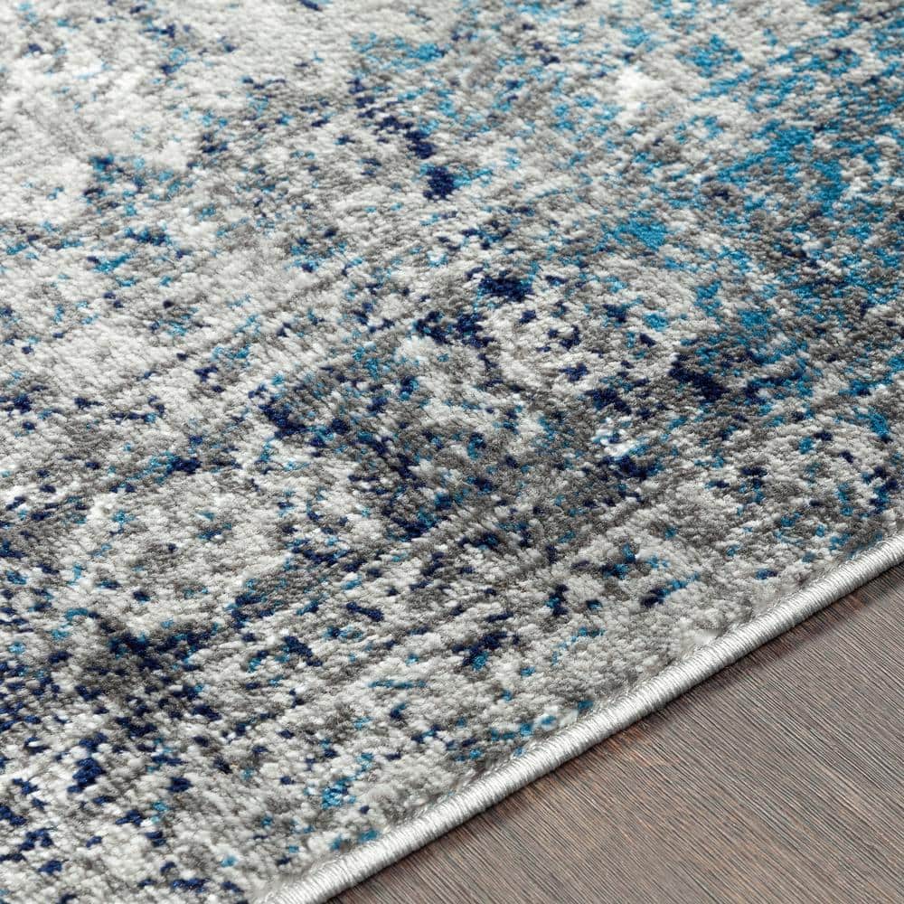 Blue and Grey Rectangular Stain-Resistant Synthetic Area Rug