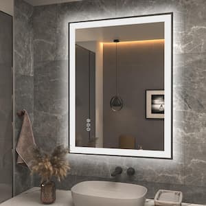 28 in. W x 36 in. H Rectangular Space Aluminum Framed Dual Lights Anti-Fog Wall Bathroom Vanity Mirror in Tempered Glass