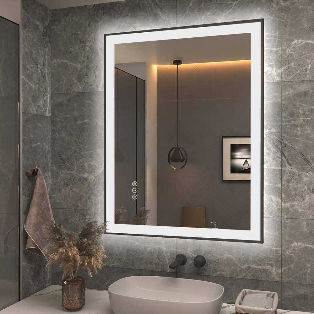 28 in. W x 36 in. H Rectangular Space Aluminum Framed Dual Lights Anti-Fog Wall Bathroom Vanity Mirror in Tempered Glass price history on PriceWatchPro