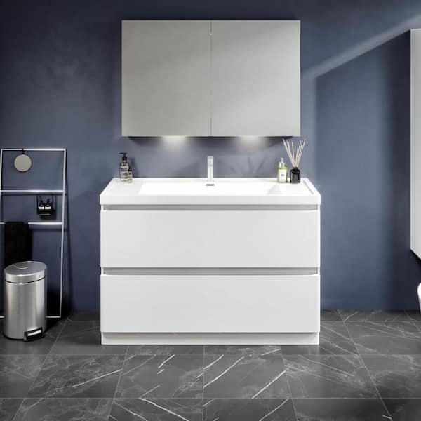 Glazzy 47 in. Single Sink White Bath Vanity with White Acrylic Top (Assembled)