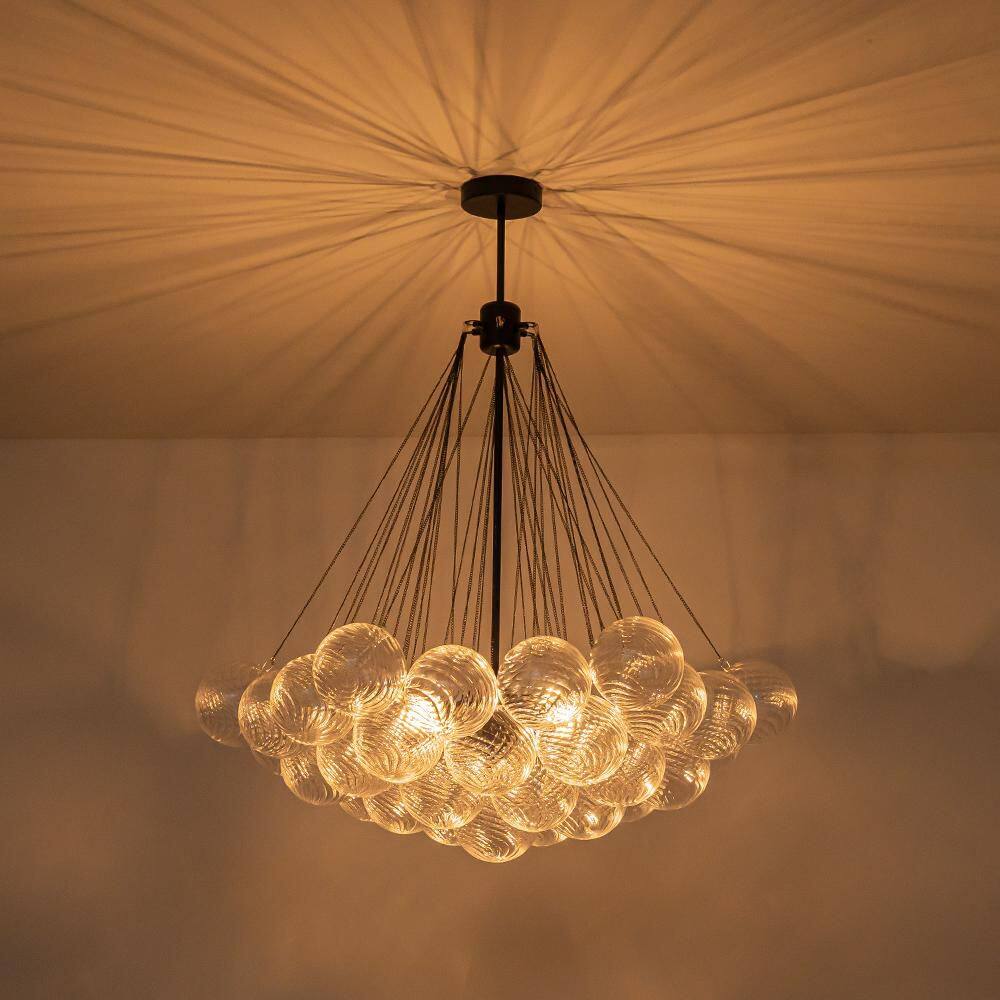 Lyra 3-Light Matte Black Nordic Bubble Ball Chandelier with Swirled Clear Blown Glass Ribbed Globe Shades price history on PriceWatchPro