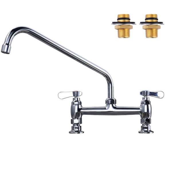 VEVETTA Vecm Double-Handle Deck Mounted Standard Kitchen Faucet 14 in. Swivel Spout in Polished Chrome﻿