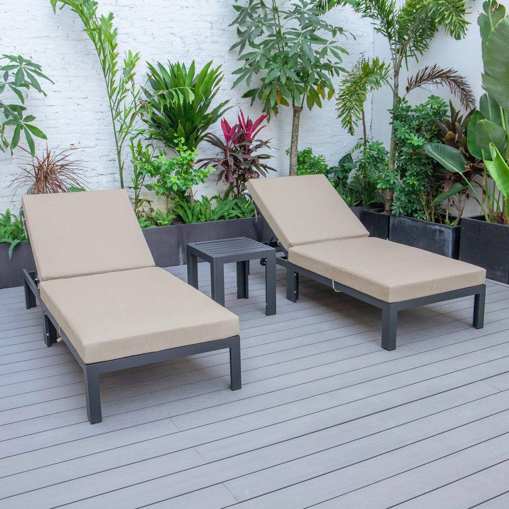 Chelsea Beige Aluminum Outdoor Chaise Lounge with Cushions