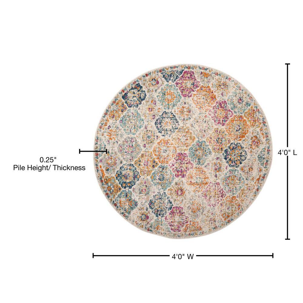 Blue and Multi-Color Round Cotton Synthetic Area Rug
