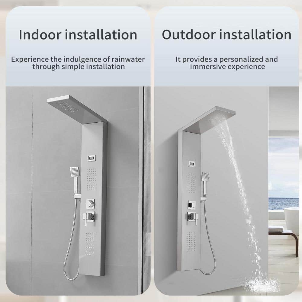 Nickel Chrome 2-Jet Rainfall Shower Panel System with Handheld Wand