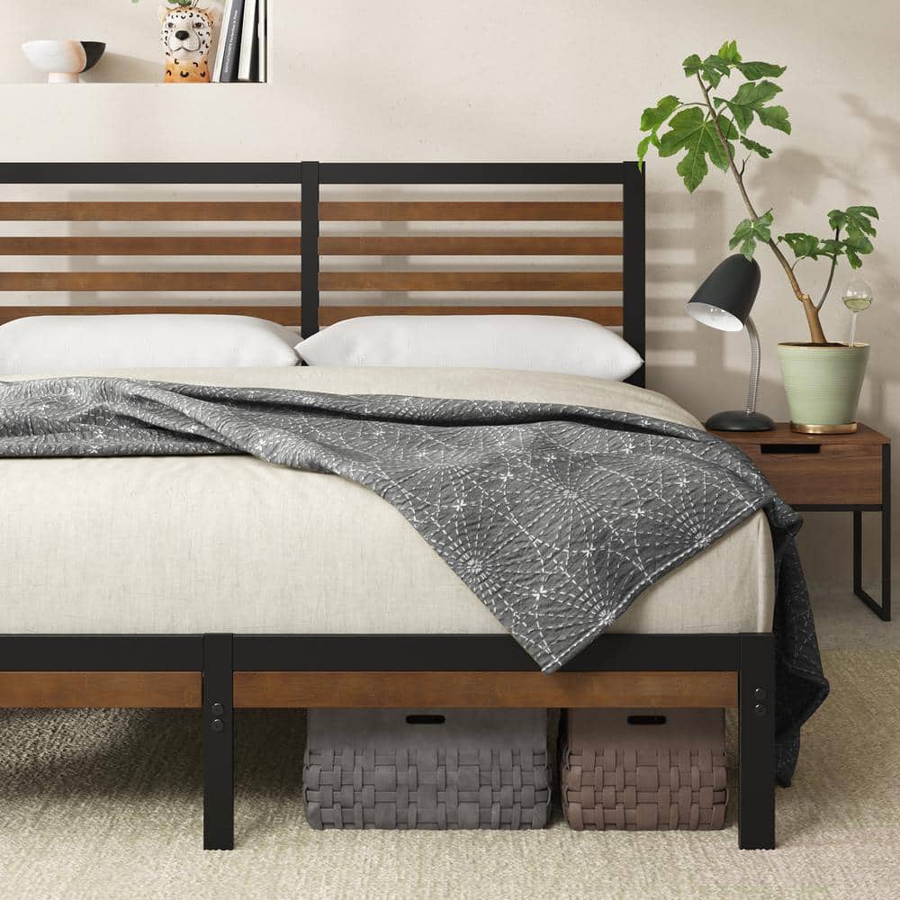 Kai Queen Bamboo and Metal Platform Bed Frame with Headboard