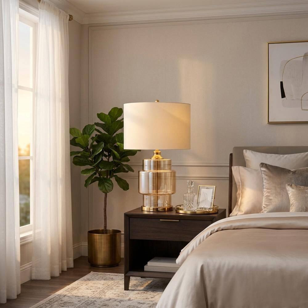 30 in. Gold Glass Lustered Table Lamp with Cream Shade price history on PriceWatchPro