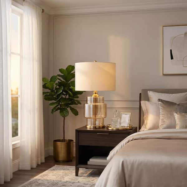 30 in. Gold Glass Lustered Table Lamp with Cream Shade