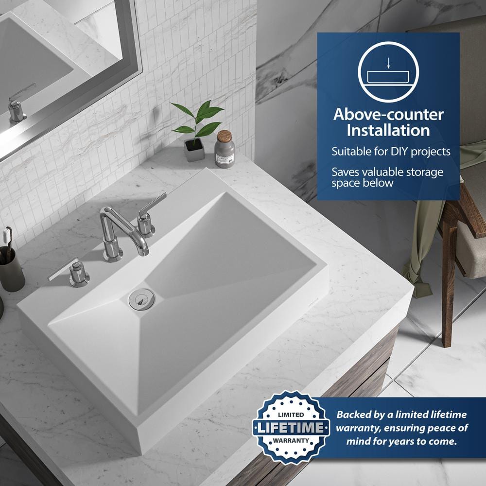 White Quartz 24.25" Rectangular Vessel Sink
