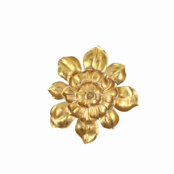 Benjara Gold Large Ceramic Frame Blooming Flower Wall Accent