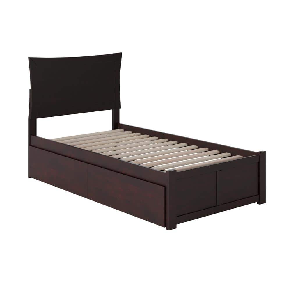 Espresso Twin Wood Platform Bed with Storage Drawers