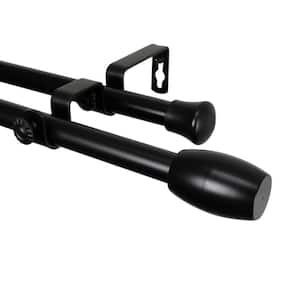 66 in. - 120 in. Black Telescoping Double Curtain Rod Kit with Harley Finial