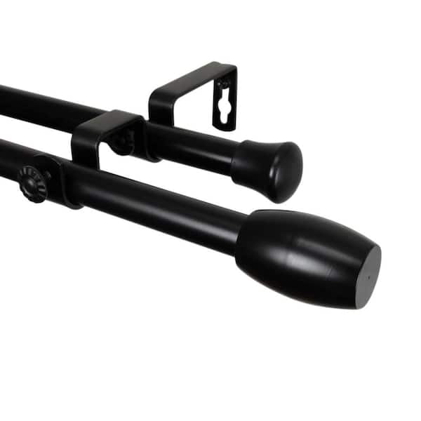 Rod Desyne 66 in. - 120 in. Black Telescoping Double Curtain Rod Kit with Harley Finial
