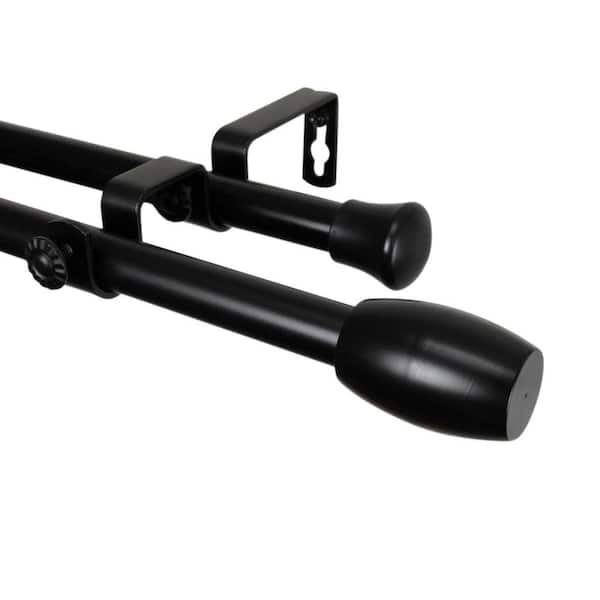 Rod Desyne 120 in. - 170 in. Black Telescoping Double Curtain Rod Kit with Harley Finial