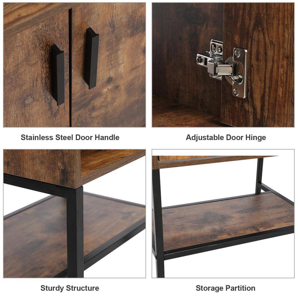 24" Rustic Brown MDF Freestanding Vanity with White Ceramic Sink