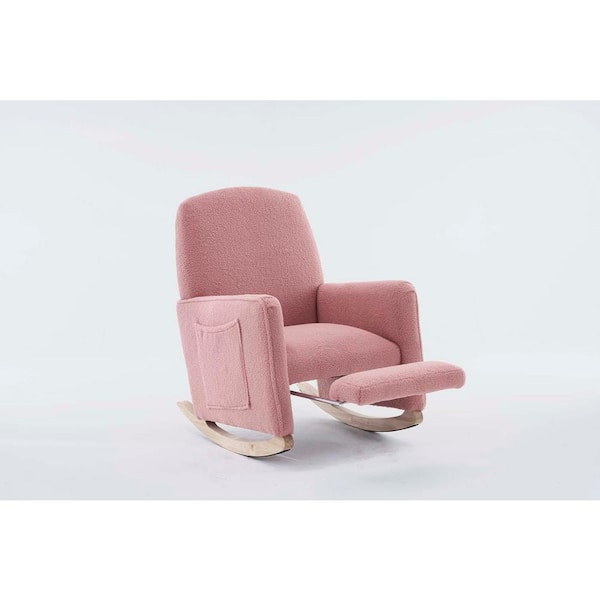 wetiny Pink Cotton Linen Fabric Nursery Rocking Chair with Adjustable Footrest