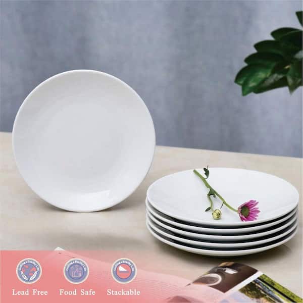 JFVKAF 6 Pack White Round Ceramic Small Dessert Plates Porcelain
