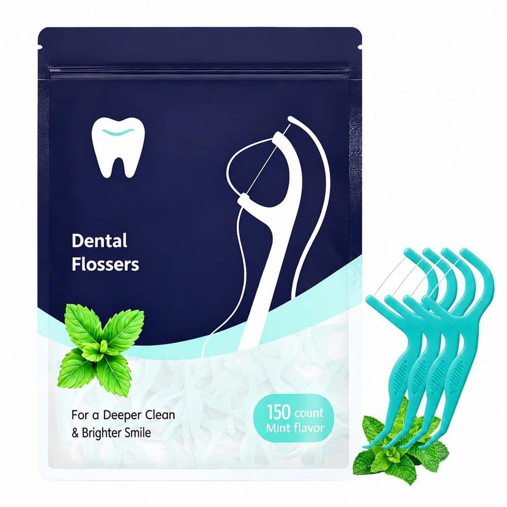 150-Count Mint Dental Floss Picks with Recycled Plastic, Shred-Resistant, Gentle for Tight Teeth