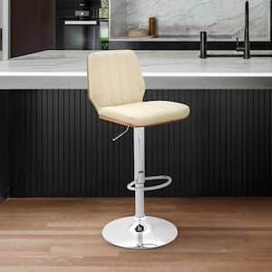 Sabine Cream Adjustable Swivel Faux Leather with Walnut Back and Chrome Bar Stool