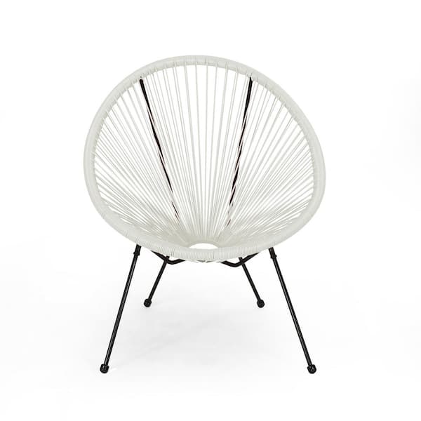 Noble House Ansor Black Metal Outdoor Lounge Chair in White 4