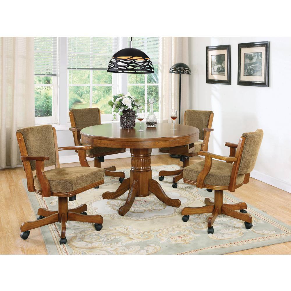 Mitchell 33" Olive-Brown Upholstered Game Chair with Amber Wood Finish