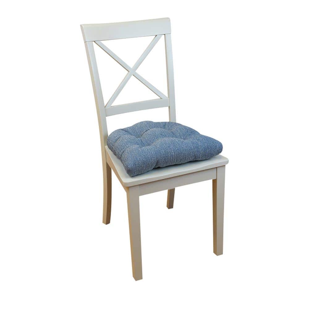Blue Textured Polyester Kitchen Chair Cushions, Set of 2
