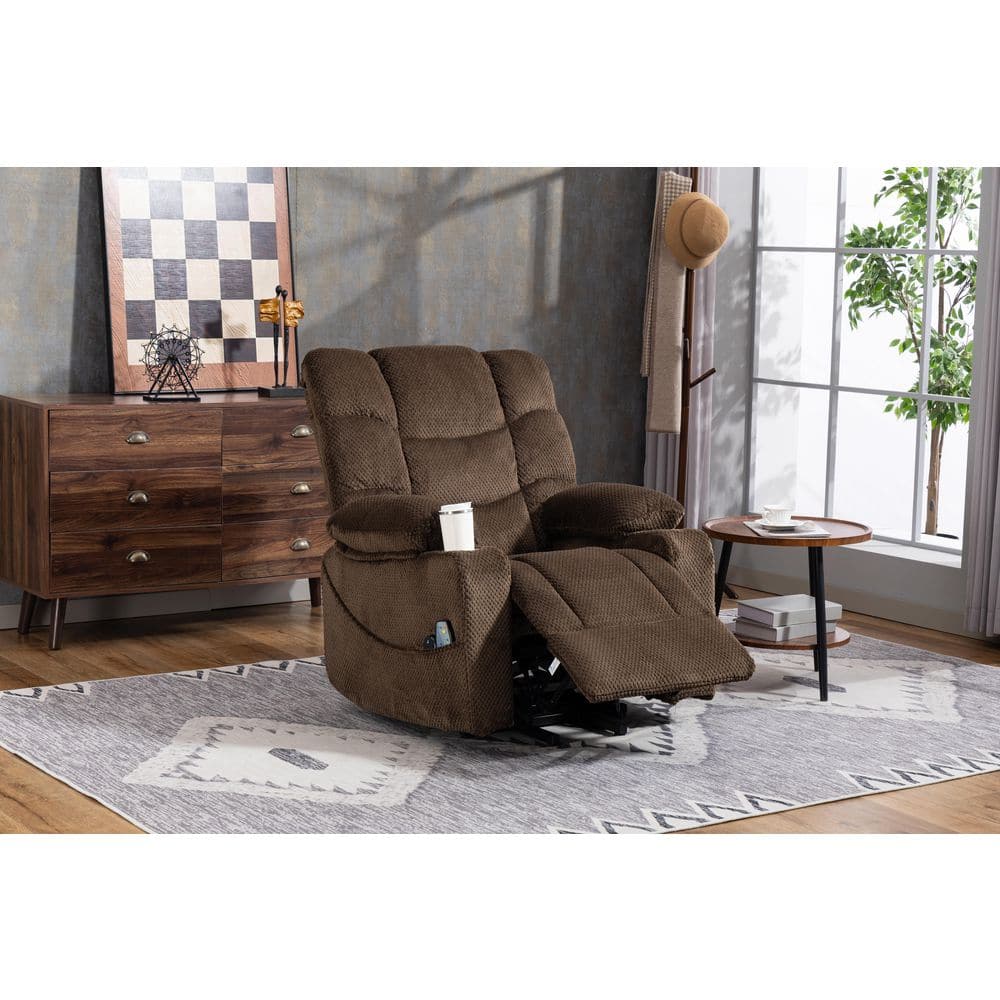 Clihome Brown Velvet Power Lift Recliner with Heating Massage