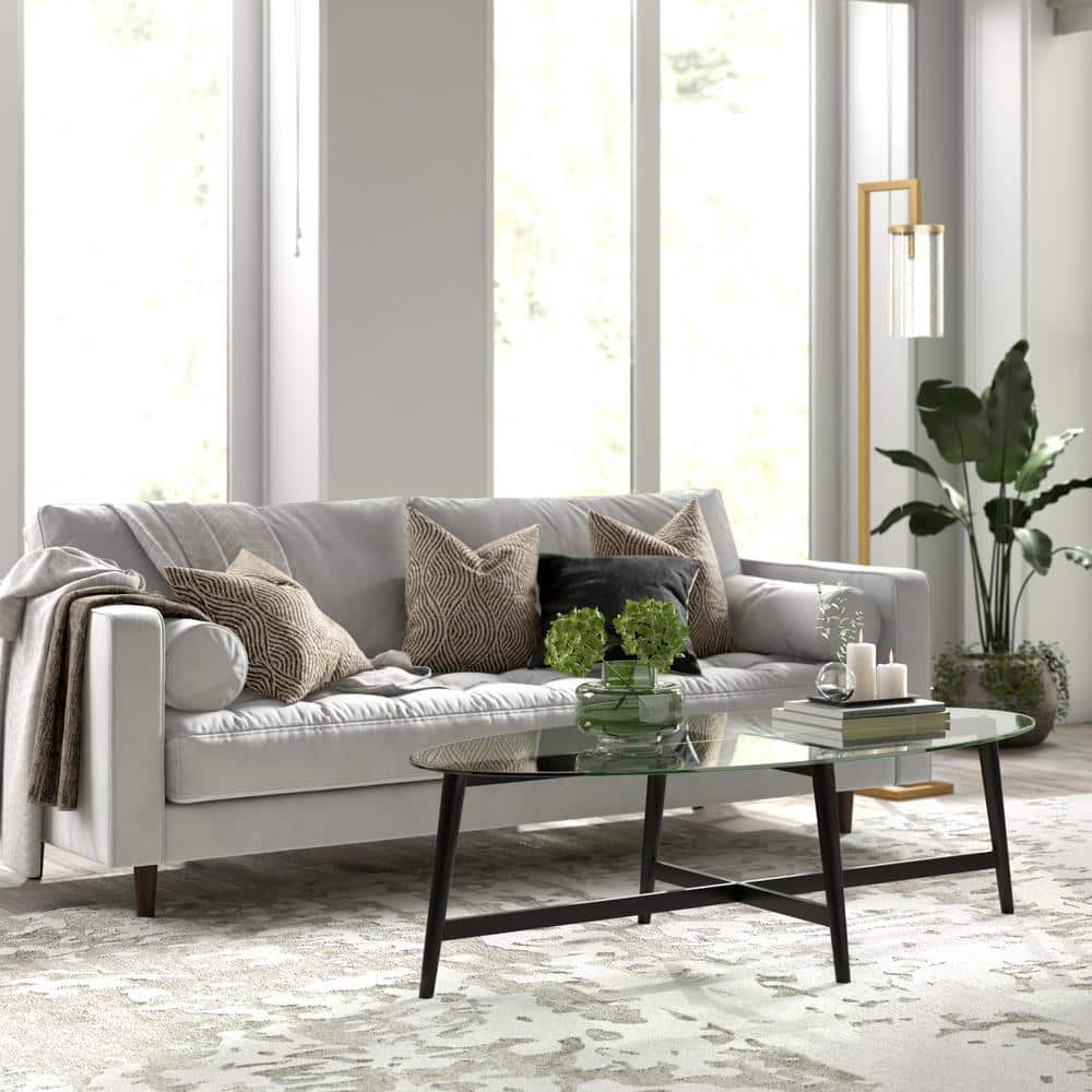 Mid-Century Blackened Bronze Oval Glass Coffee Table