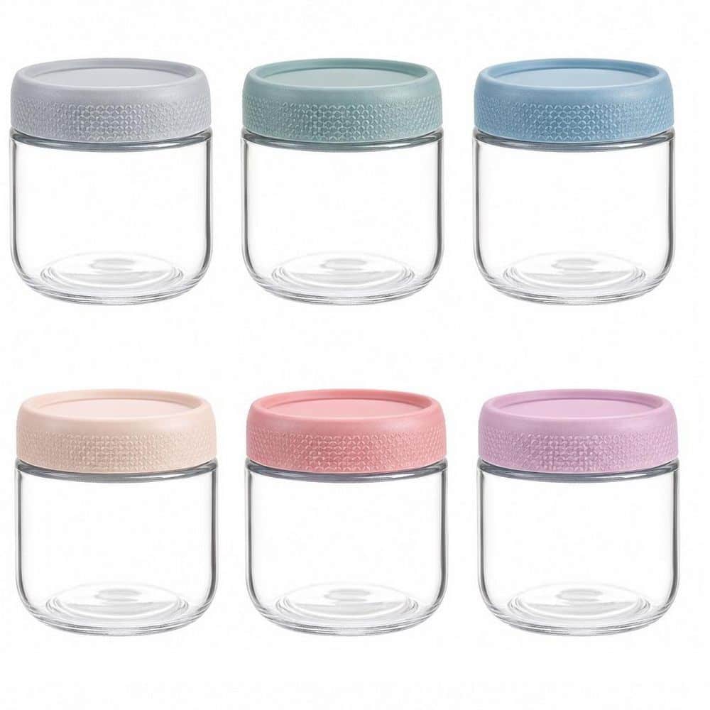 JAR@様 Numhew 6-Pack 10 oz. Glass Jars with Multi-Color Airtight Lids