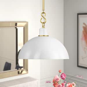 Doreen 1-Light Aged Brass with White Dome Pendant Light