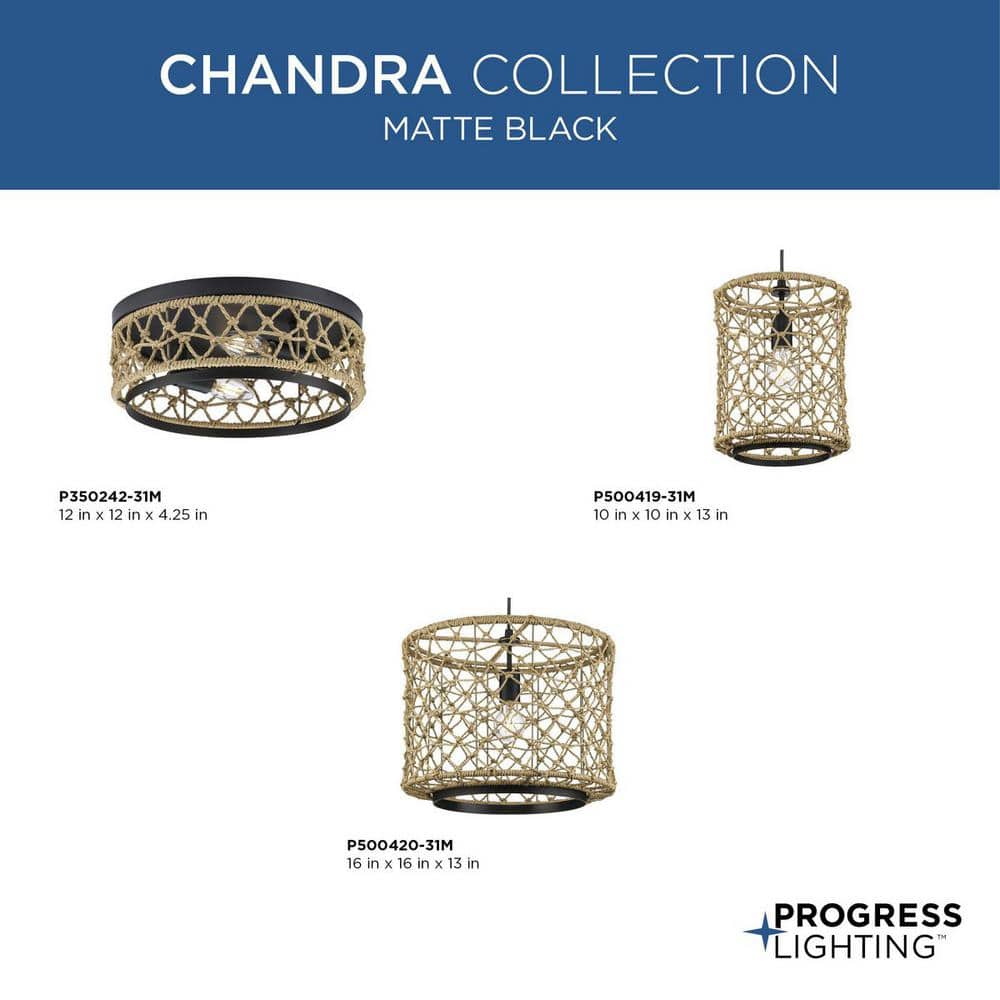 Chandra Matte Black Handwoven 2-Light Flush Mount