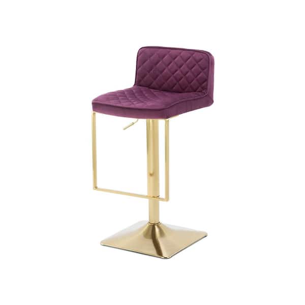 Tidoin 31.89 in. Purple Adjustable Height Metal Frame Low Back Bar Stool with Velvet Seat