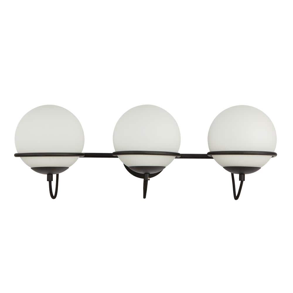 Matte Black and Opal Glass 3-Light Vanity Fixture