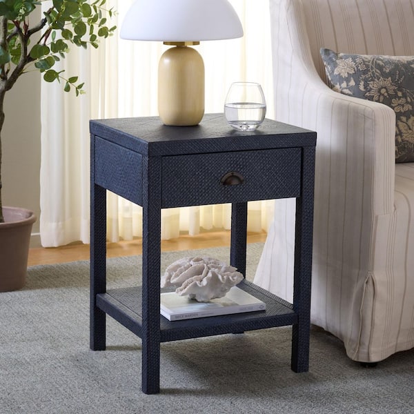 Apis 17 in. Navy Rectangle Wood End Table