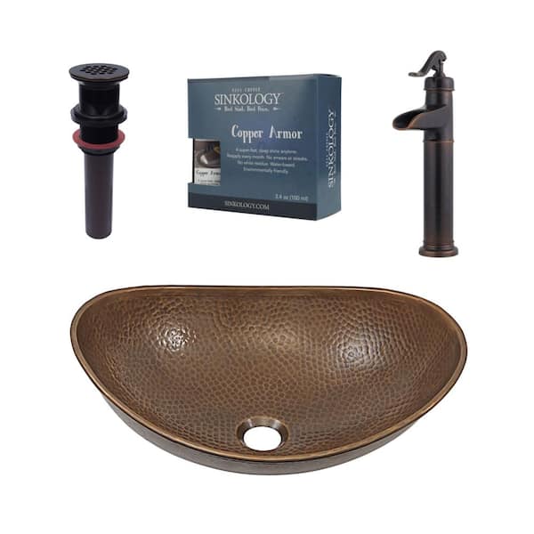 SINKOLOGY Confucius All-In-One 19 in. Copper Bathroom Vessel Sink with Pfister Ashfield Bronze Faucet and Drain