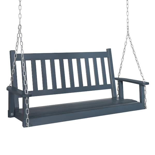VEIKOUS 5 ft. Dark Grey Outdoor Wooden Patio Porch Swing with Chains and Curved Bench